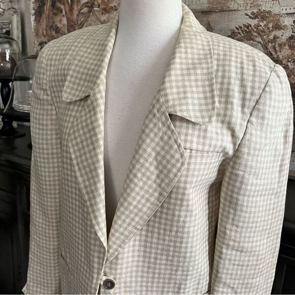 Vintage Tan & Cream Check Oversized Blazer size 6 - Picture 3 of 8